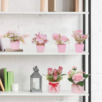 1SET De Plantas Simuladas Rosa En Maceta Decoración De Interiores Para Oficina Centro Comercial Escritorio Ventana Estantería Hogar - details 13