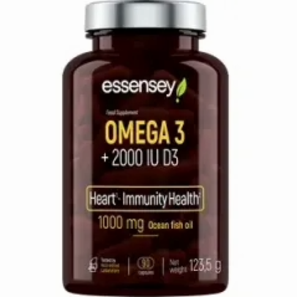 Omega 3 + Vitamina D3 2000 IU – ESSENSEY – 90 Cápsulas | Ácidos Grasos EPA/DHA para Corazón, Cerebro y Defensas