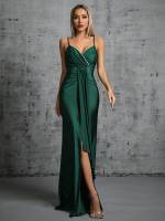 Vestido De Fiesta Mgiacy Con Diseño De Puntadas En El Pecho Y Cuello Encañonado En Tela De Poliéster Con Cinturón Y Abertura En La Parte Inferior Vestido De Bodas Vestido De Ball Vestido De Party - details 5