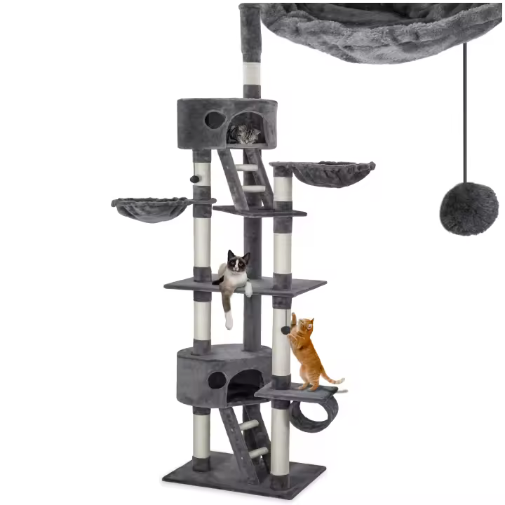 Tectake - Rascador para gatos Hansi | 2 casetas para gatos, varias alturas | 3 plataformas para descansar | El árbol destaca por su acabado de calidad superior y su robusta estructura - 1