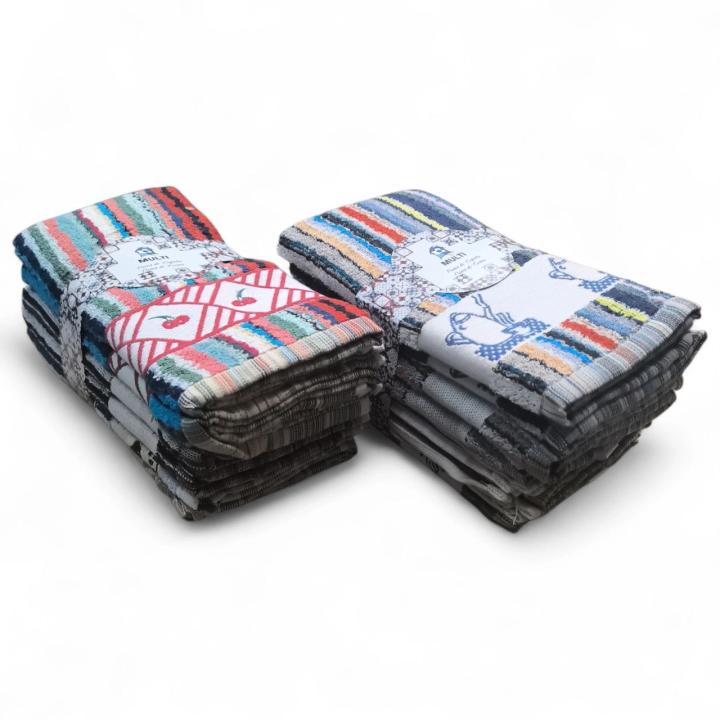 Mercatienda.es Paños de Cocina de Algodón 100% Premium | Diseños de Rayas y Frutas | Hechos en Portugal