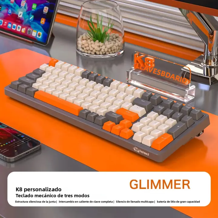 Teclado Mecánico Inalámbrico K8 Hot Swappable Backlit Bluetooth 2.4G Cableado Rojo Lineal Para PS4 PC Win Mac Gamer 100 Teclas USB - 1