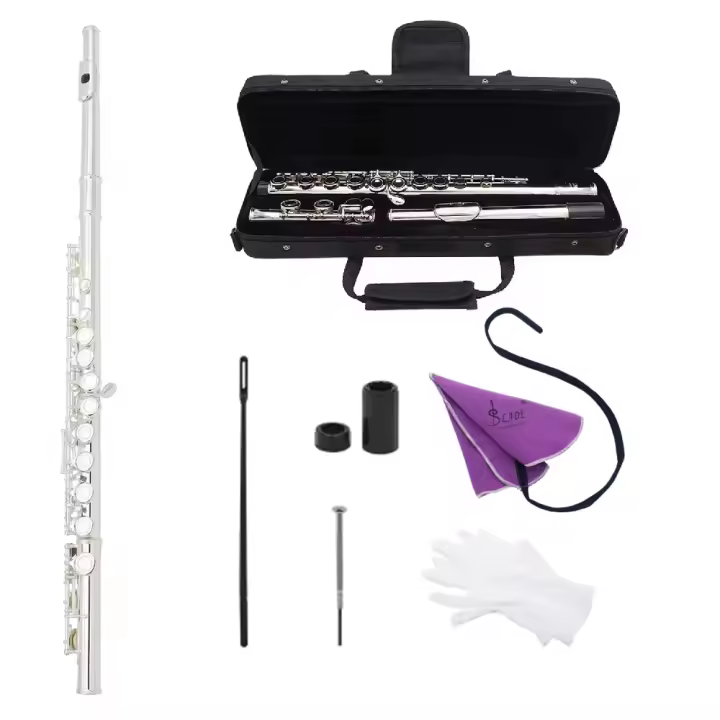 FLUTE DE PLATA SLADE 16 AGujeros LLave C En Cupro-níquel Para Conciertos Y Performance Con Estuche Llave De Engranaje Y Paño De Limpieza - 1