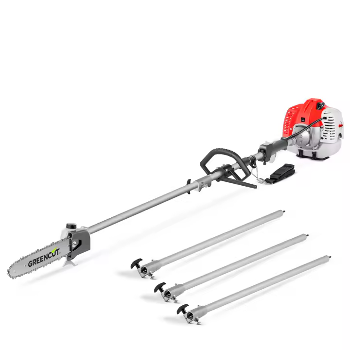 GREENCUT PP650X - Podadora de altura de gasolina de 56cc y 4,9cv, espada de 305mm y altura maxima de 5m, con 3 barras extensibles - 1