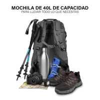 Ociodual Mochila Senderismo 40L Negra Ligera Impermeable Mochila Viaje Supervivencia Plegable Mochila Mujer Camping Mochila Hombre Trekking Montaña Mochilas Marcha Nórdica Deporte - details 5