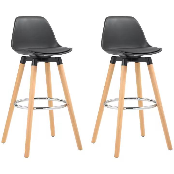 HOMCOM Juego de 2 Taburetes Altos de Cocina Altura Asiento 69 cm Taburetes de Bar Sillas Altas de Cocina Tapizado en PU con Respaldo Patas de Madera para Comedor - 1