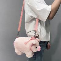 Bolso De Hombro Para Mujer Kawaii Rosa Con Cerdo De Peluche Suave Tote Con Cremallera Y Lazo Lindo Bolsa De Mano Para Estudiantes Y Niños - details 3