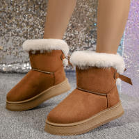 Botas De Nieve Elegantes Con Lazo Y Punta Redonda Para Mujer Invierno Confortables Antideslizantes Suaves De Velours Calientes Botines De Tacón Medio Calf High - details 14