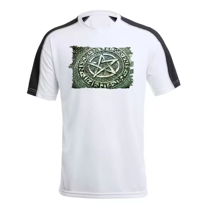 MERCHANDMANIA CAMISETA TÉCNICA FRANJA MANGAS NEGRA Oscuro Oculto Pagano Estrella Wiccan Brujería tshirt brujas vampiros magos - 1