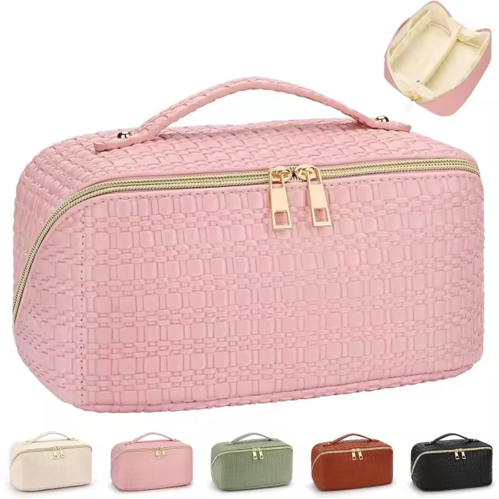 Bolsa de maquillaje, Organizador de maquillaje portátil, impermeable, Bolsa de Cosméticos de gran capacidad, Bolsa de almacenamiento, neceser de Viaje (Rosa) - 1