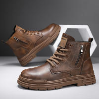 Botas De Cuero Casual Para Hombre Invierno Botas De Trabajo Antideslizantes Alta Top Ankle Biker Zapatos Negros De Diseñador Botines De Tacón Plano Redondos - details 6