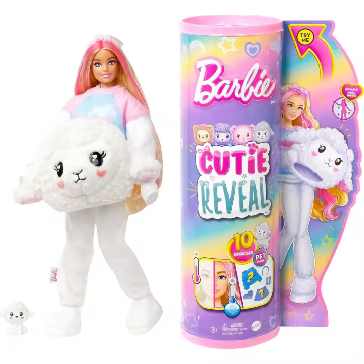 Barbie Cutie Reveal Camisetas Cozy Disfraz revela una muñeca articulada con mascota y accesorios sorpresa de moda, juguete +3 años - 1