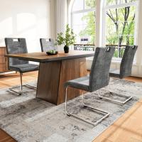 Juego de comedor (5 piezas), Mesa de Comedor rectangular Modern minimalist de Madera Marron Oscura with 4 Sillas De ante gris Oscuro - details 0