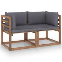 vidaXL Sofá de jardín de palets de 2 plazas con cojines en color Azul claro/Crema/Rojo vino tinto y más | acolchados duraderos para sofás de jardín terraza exterior - details 7
