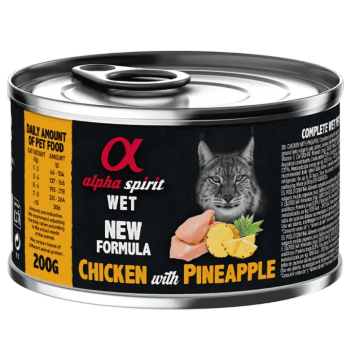 Alpha Spirit Alimento Húmedo para Gatos sabor Pollo con Piña – Lata 200 g | 100% Natural y Sin Cereales - 1