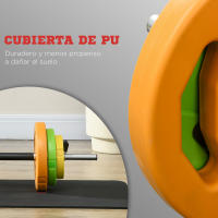 HOMCOM Barra de Pesas Set de Musculación con 6 Discos de Pesos 1,5kg 2,5kg 5 kg Intercambiables para Entrenamiento Fuerza y Brazos en Gimnasio Doméstico 130x28x28 cm Multicolor - details 4