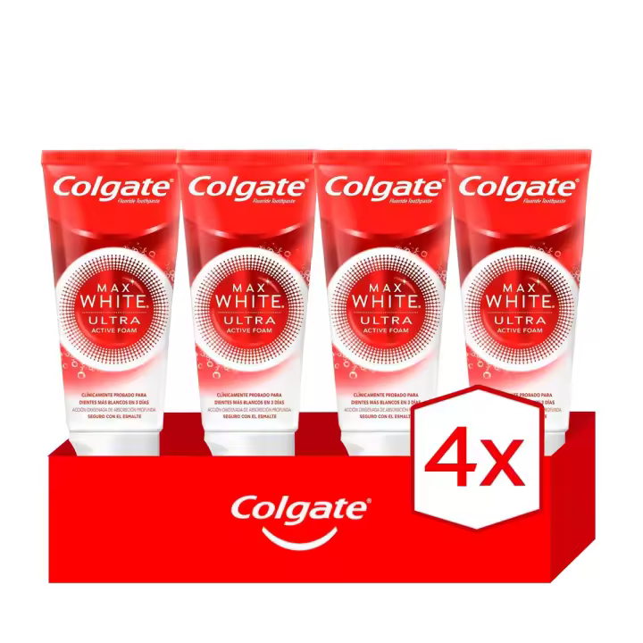 Pasta de dientes blanqueadora Colgate Max White Ultra Active Foam, dientes blancos 50ml. Pack de 4 - 1