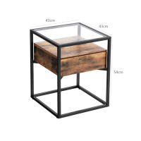 Mesa auxiliar con cristal templado, cajón y repisa, rústica, mesita de noche, marco de hierro estable, decoración para salón y habitación - details 3