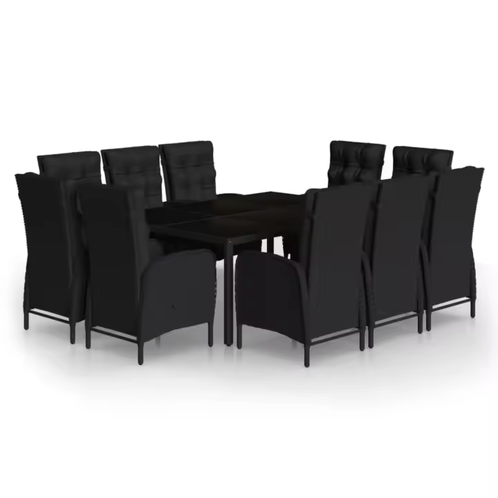 vidaXL Juego de comedor para jardín 11 piezas ratán sintético negro - 1