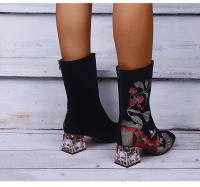 SP Botas de Caballero de Tacón Bajo y medio de tubo de moda de Invierno, Zapatos de viscosa para Mujer, BOTAS de moda de Cabeza Redonda de gran tamaño de PU. - details 1