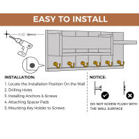 Porta-llaves Decorativo Y Organizador De Correo En Madera Rustica Con 6 Ganchos Para Llaves Soporte De Pared Para Sala De Estar Entrada - details 4