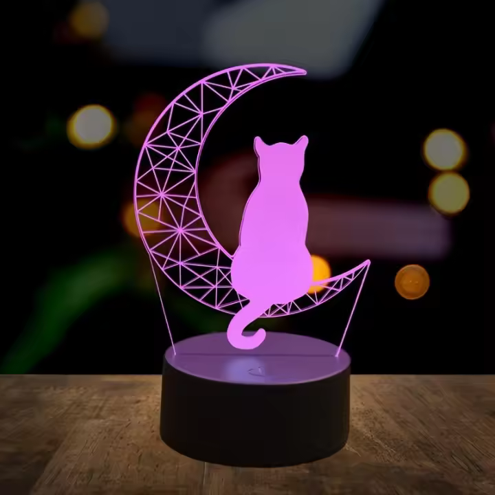 Lámpara De Noche 3D Mooncat USB Para Ambiente De Dormitorio Y Sala De Estar Regalo De Cumpleaños Y Festivales Luz De Noche Animal ABS LED - 1