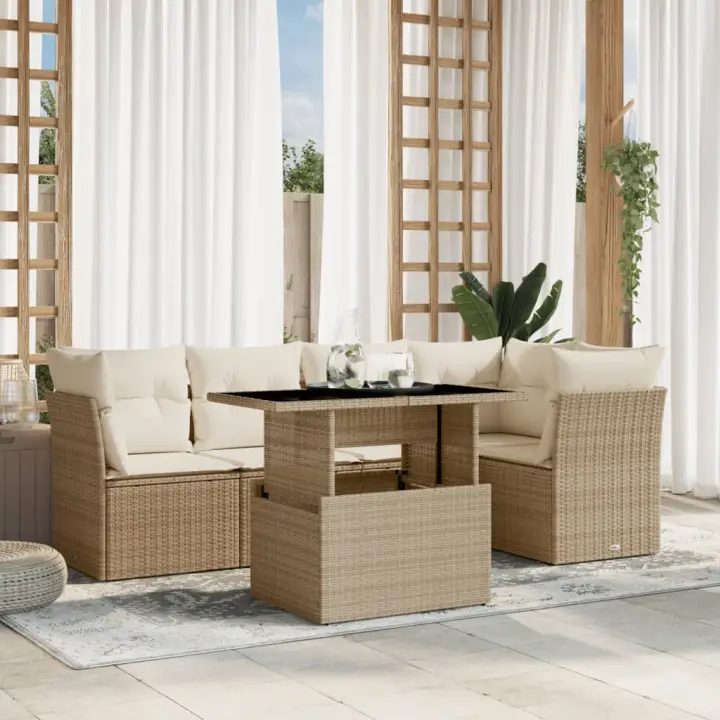 vidaXL Juego de sofás jardín con cojines 6 pzas ratán sintético beige - 1