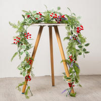 Guirnalda De Navidad Artificial De 180 Cm Con Hojas De Pino Falsas Y Bayas Rojas Decoración Para Casa Y Fiestas De Año Nuevo Planta Artificial De Vínculo Verde - details 0