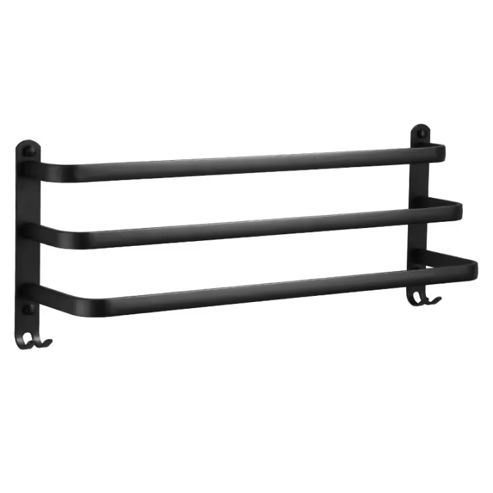 Toallero de Aluminio de 3 Grados with Ganchos Toallero Negro Impermeable para baño Cocina Baño - 60 cm - 1