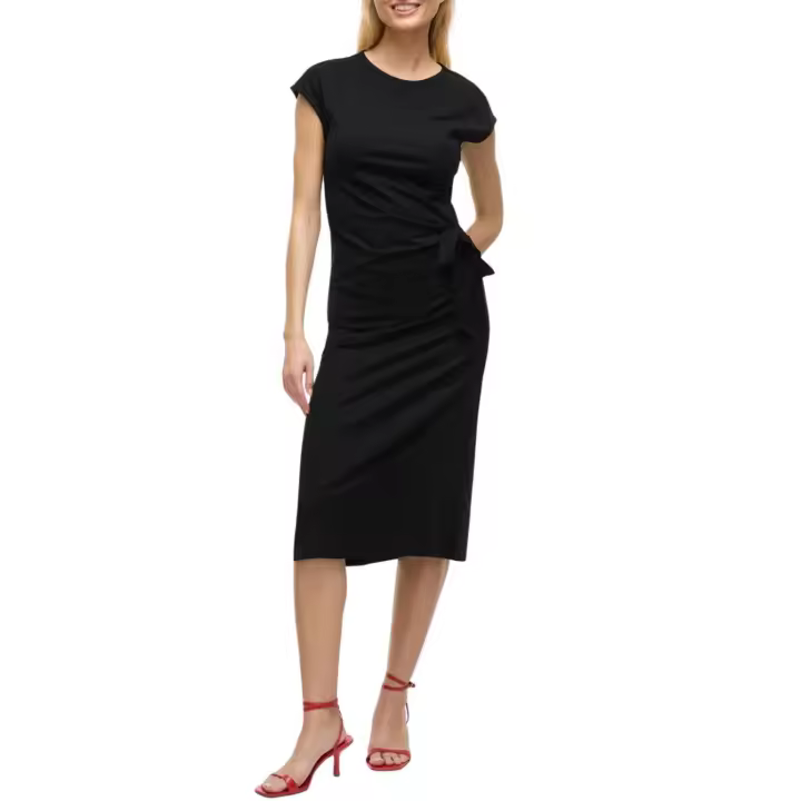 VIPOMPIA O-NECK CAP SLEEVE MIDI DRESS Black Solid - 1