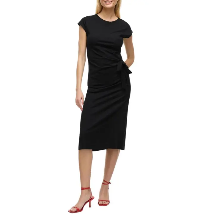 VIPOMPIA O-NECK CAP SLEEVE MIDI DRESS Black Solid - 1