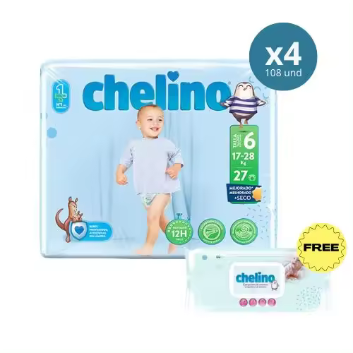 Pañales Chelino Pack Ahorro – Incluye Toallitas GRATIS (60 uds) – Máximo Cuidado y Confort para tu Bebé – Tallas 2 a 6 – ¡Protección Premium al Mejor Precio! - 1