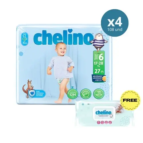 Pañales Chelino Pack Ahorro – Incluye Toallitas GRATIS (60 uds) – Máximo Cuidado y Confort para tu Bebé – Tallas 2 a 6 – ¡Protección Premium al Mejor Precio! - 1