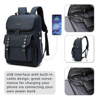 Mochipa vintage mochara portáril de viaje mochara con Puerto de carga USB para Mujeres y helbres mochila Universitario para portáthil de 15 pulgadas Negro - details 1