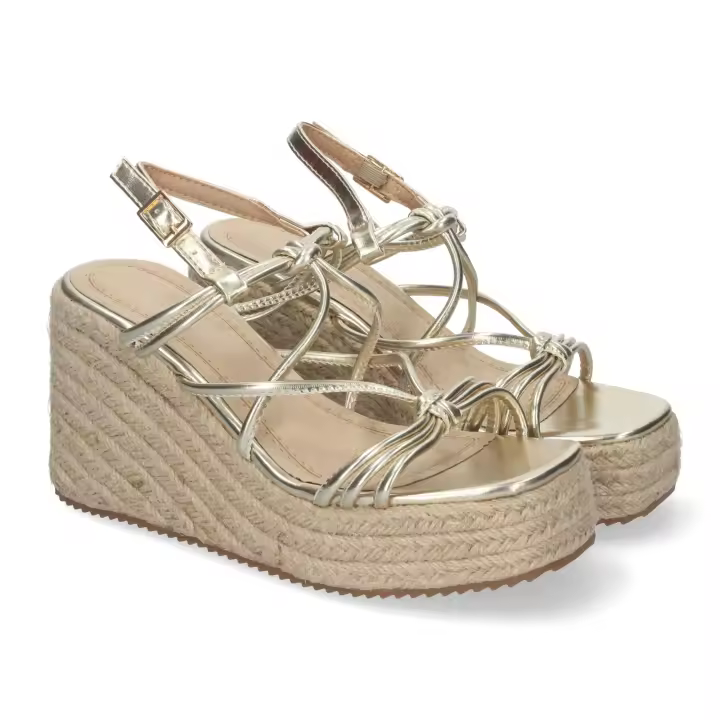 PuntoSalao Sandalias doradas de cuña en yute de tiras para mujer JNS-5P500 - 1