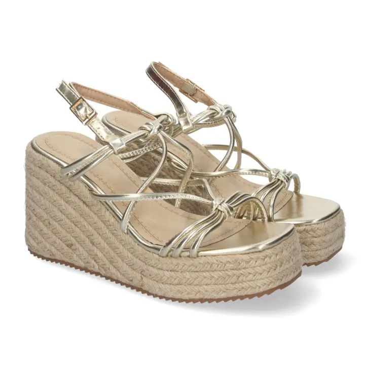 PuntoSalao Sandalias doradas de cuña en yute de tiras para mujer JNS-5P500 - 1