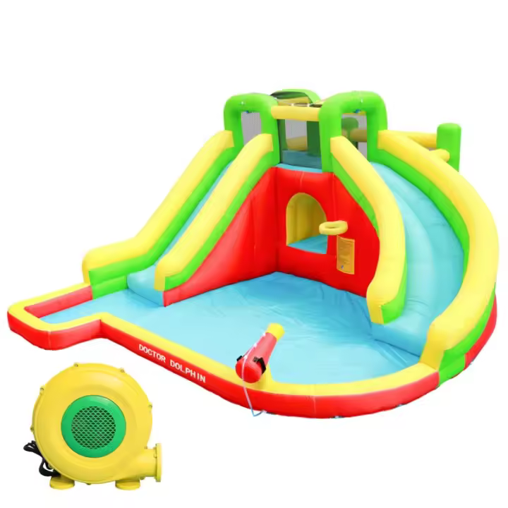 Castillo hinchable acuático Water Jump,  parque de juego para niños inflable, con 2 toboganes XL, piscina, pasadizo, cañón de agua, soplador de aire incluido, ideal para jardines y exteriores - 1