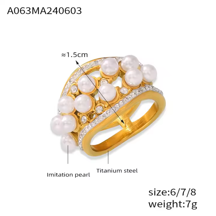 Nueva joyería de lujo, anillo geométrico de circón, perla, elegante, abierto, Trabo, accesorios para diario - 1