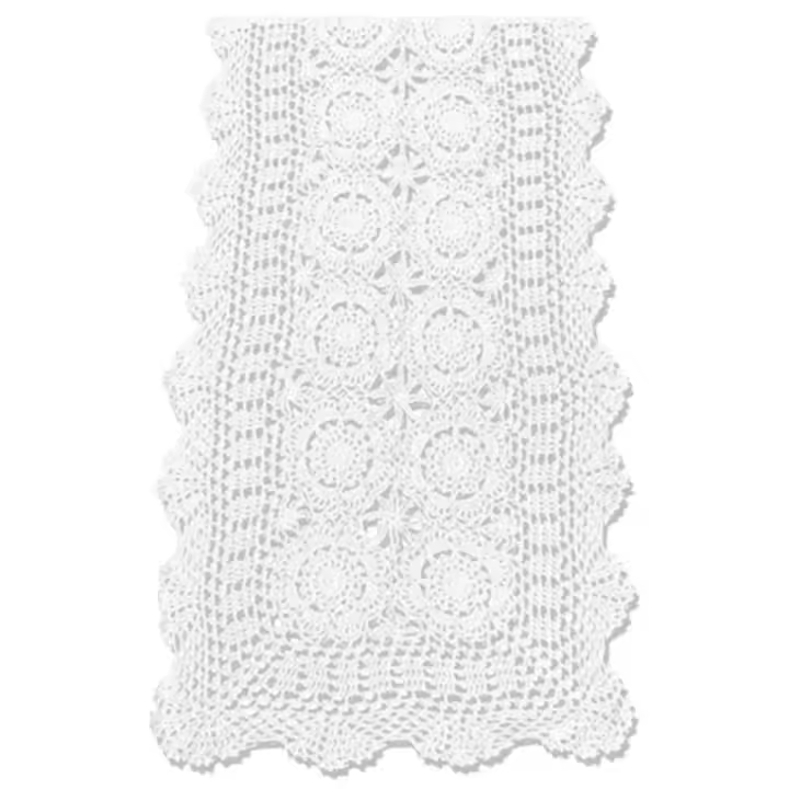 Camino de mesa de encaje de ganchillo hecho a mano de algodón, mesa de centro rectangular blanca, decoración de tocador - 1