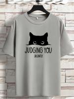 Camiseta De Verano Para Hombre 100% Algodón Suave Y Transpirable Con Estampado De Gato Casual Deportiva Corta Manga Redonda Cuello Redondo - details 2