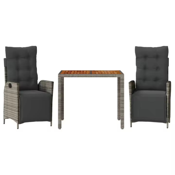 vidaXL Set comedor de jardín 3 piezas con cojines ratán sintético gris - 1