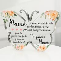 Figura Decorativa de Mariposa con Mensaje Emotivo para Mamá.  Material Acrílico Transparente,  11 x 9 cm con Caja de Regalo. Presentación en caja kraft con virutas, lista para emocionar. Lukkalia - Kids and Us. LKKMa2 - details 1