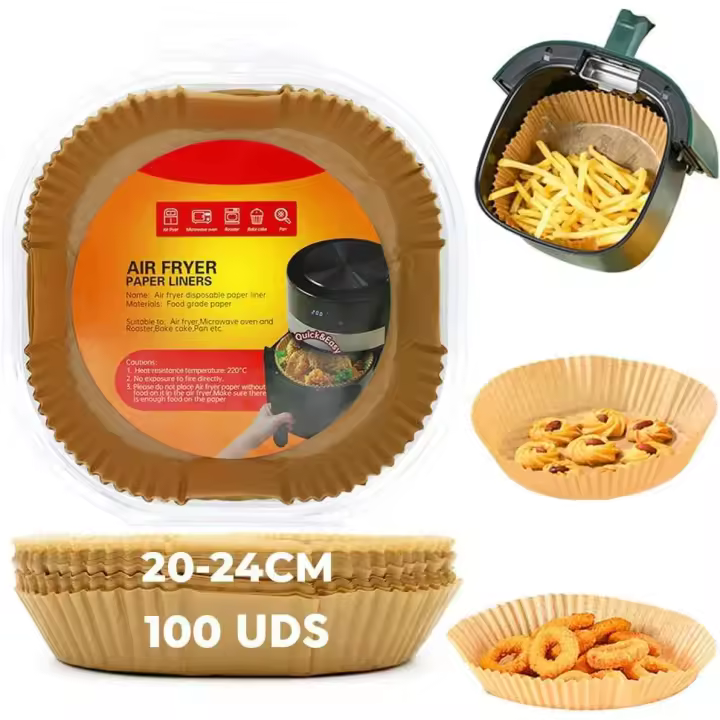 100 Pcs Jonzzy Papel Cuadrado Para Freidora De Aire 20 Cm Compatible Con Cosori y Cecotec 5.5/6l, Moldes y Accesorios Para Air Fryer Y Para Horno, Hasta 6 Litros. - 1