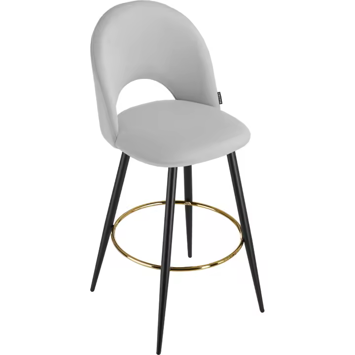 TECTAKE - Taburete alto SACHEL con respaldo, aspecto de terciopelo, Taburete alto acolchado con funda de terciopelo fino y gran respaldo, Estables patas de acero con revestimiento en polvo con reposapiés perimetral, Pies de plástico que protegen el suelo - 1