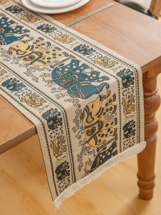 Corredor De Mesa Boho Beige Para Decoración Rústica Natural Tejido En Algodón Con Borlas Para Comedor Doméstico - 1
