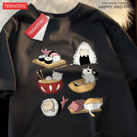 Camiseta De Hombre Con Estampado De Gato Sushi Divertido T-Shirt Oversize Hip Hop Moda Verano Tops Suéter Casual Couple Soft - details 10