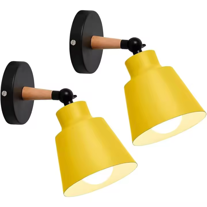 2 Packs Industrial Vintage Wall Sconces Ceiling Light Fixtures E27 Metal Adjustable Retro Indoor Wall Lamp for Bedroom Kitchen Restaurant (Yellow) - 1