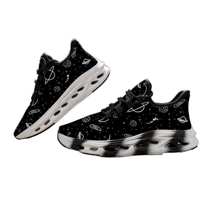 Ladies Men Sports Shoes Running Shoes Casual Shoes，Trendy black and white hand-drawn planet and starry sky print exudes a high-e