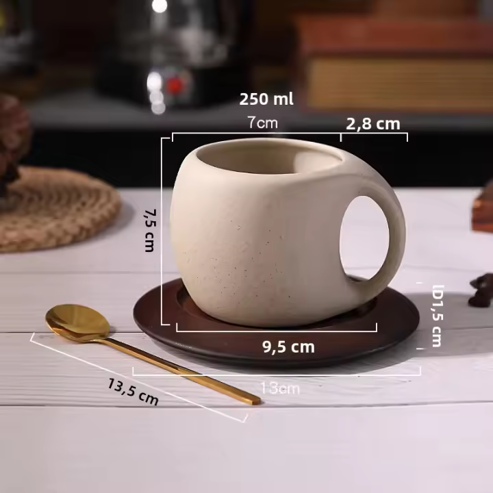 Taza De Café Cerámica Y Taza Retro Para Latte Con Tapete De Madera Y Cucharilla Taza Floral Para Té Y Café Americano - 1