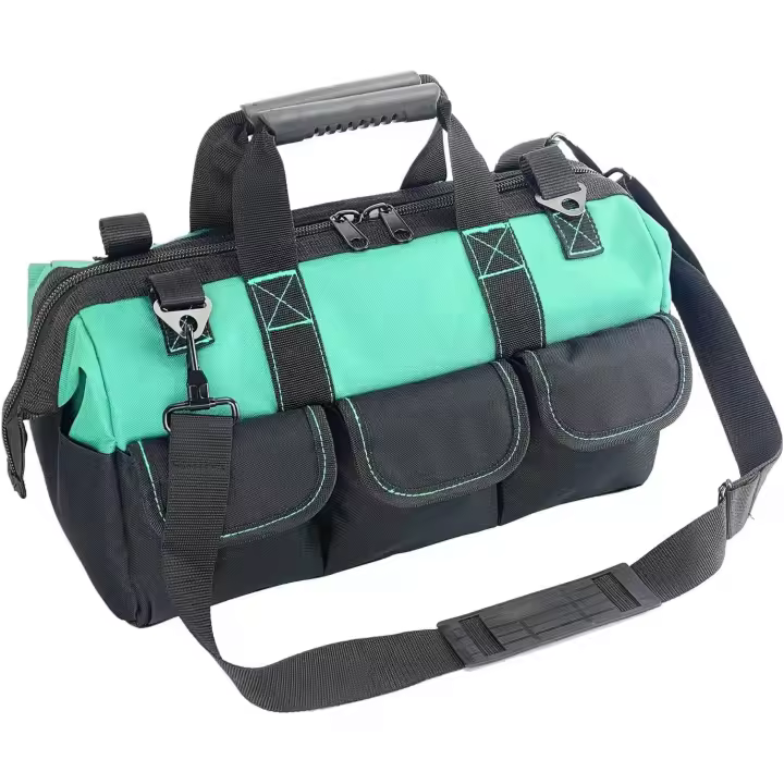 Yongzhenlite Garden Tools Bag 16inch Wide Mouth Tool Bag with Molded Base and Plastic-Padded, Inside Pockets for Tool Storage,600D polyester fabric (Teal color) - 1